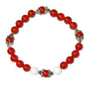 Red Agate & Jasper Crystal Beaded Stretch Bracelet Y2K 00s Soft Goth Bold Boho